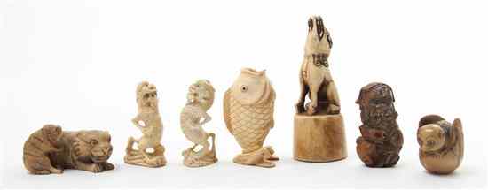 Appraisal: A Group of Seven Carved Ivory Articles comprising a netsuke