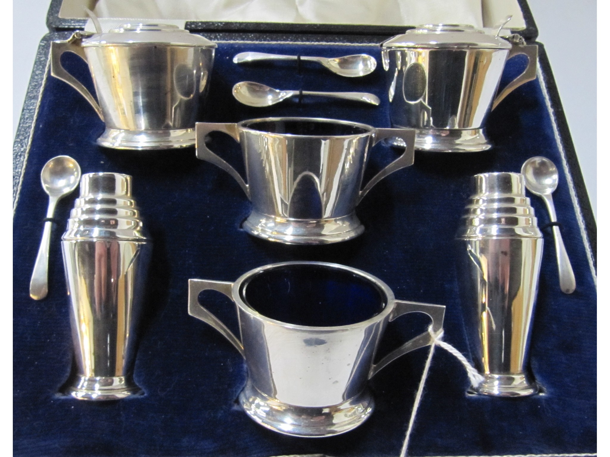 Appraisal: A cased six piece silver condiment set Birmingham