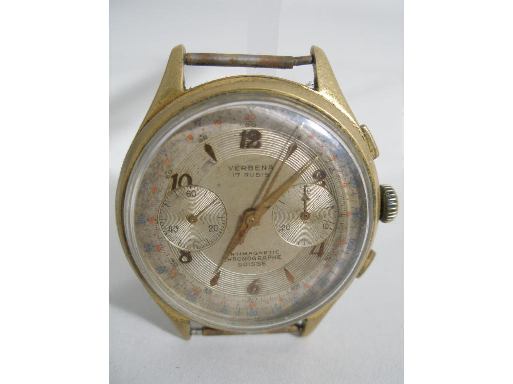 Appraisal: Semi-Antique Swiss Verbena Men's Wristwatch ca diameter jewels gilt brass