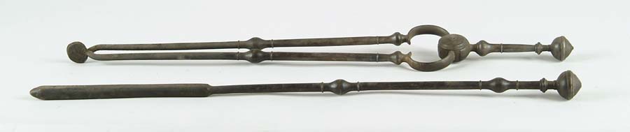 Appraisal: PAIR OF STEEL FIREPLACE TOOLS - tongs and poker CONDITION