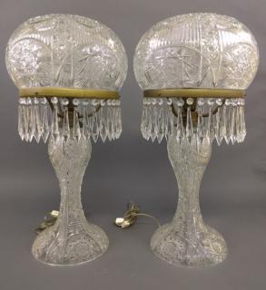 Appraisal: Cut crystal lam Large pair of dome cut crystal boudoir