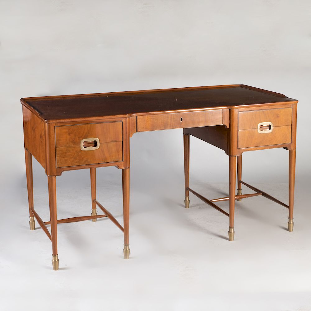 Appraisal: Art Deco Style Brass-Mounted Walnut Desk Pair of short drawer