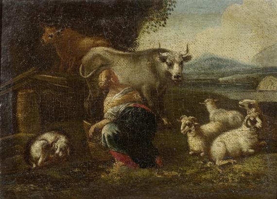 Appraisal: LONDONIO FRANCESCO CIRCLE OF Milan Shepherdess with cows Oil on