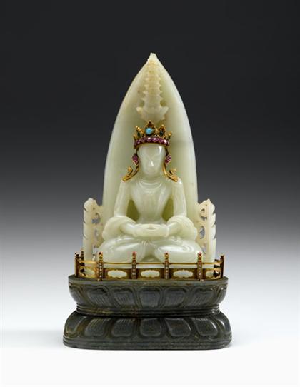 Appraisal: Fine Chinese white and spinach jade gold and gem mounted