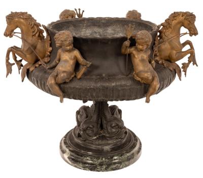 Appraisal: A metal jardini re with applied cherubs and water horses