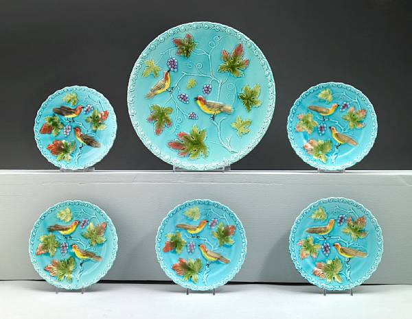 Appraisal: A German majolica part dessert service Georg Schmider early th