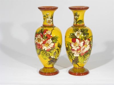 Appraisal: A pair of Doulton Lambeth Faience vases painted with Christmas