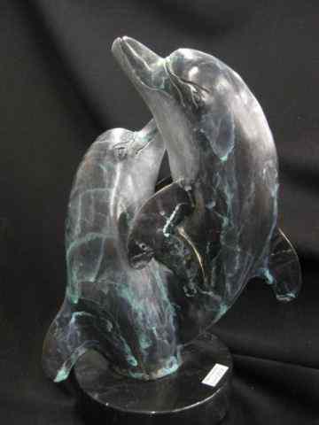 Appraisal: Stewart Wegner Bronze Statue of Dolphins''Deep Affections'' of marble base