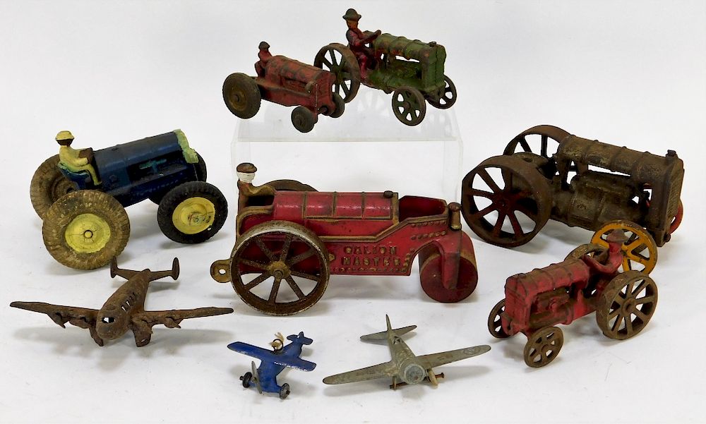 Appraisal: PC Arcade Cast Iron Tractors and Plane Group United States