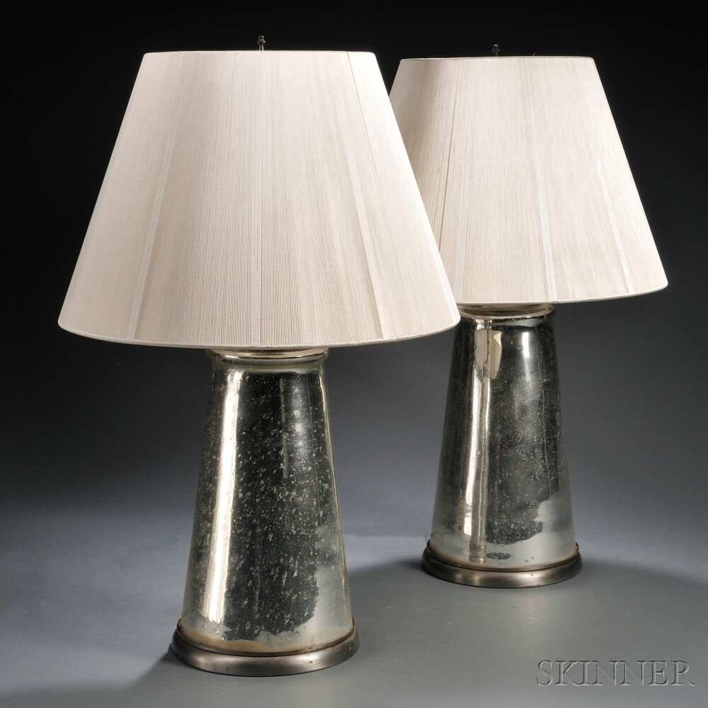 Appraisal: Pair of Mercury Glass Table Lamps Glass metal string Each