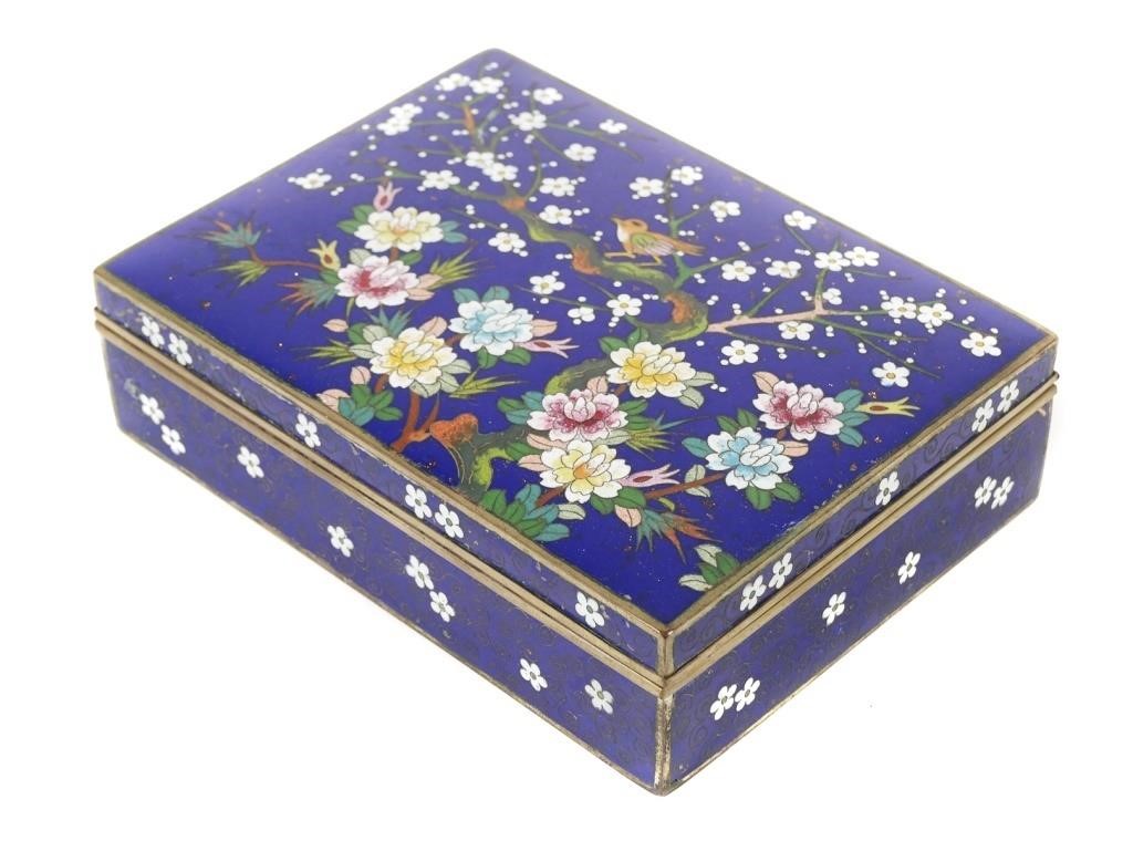 Appraisal: ANTIQUE CLOISONNE JAPANESE BOXSilvered cloisonne box -- presumed to be