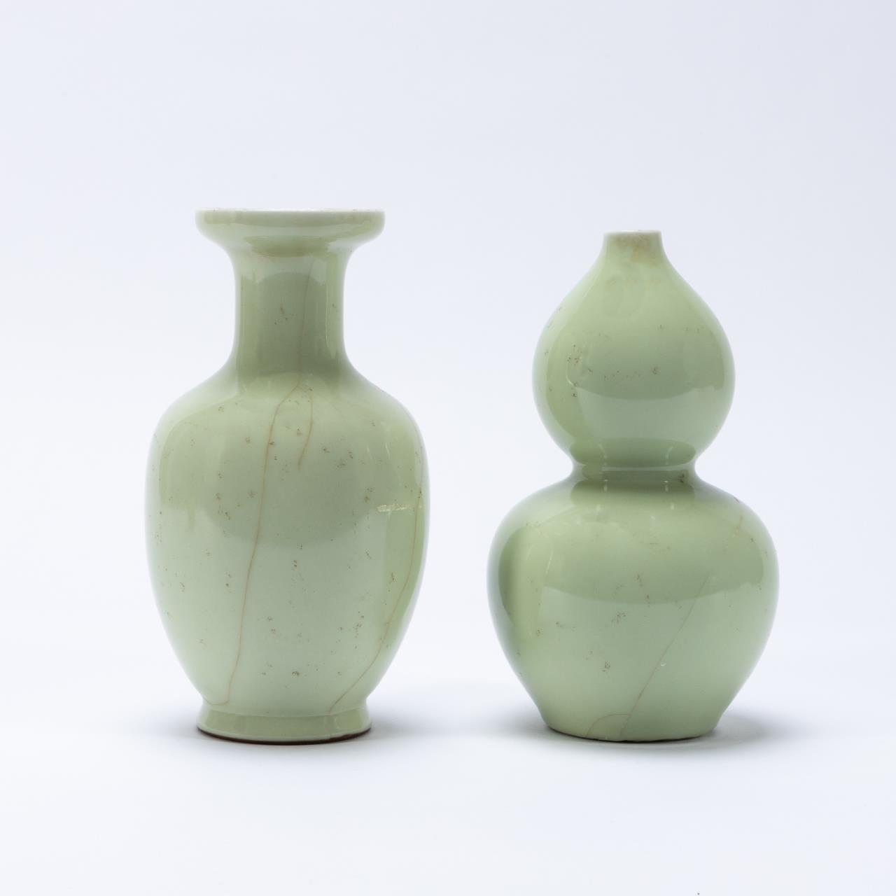 Appraisal: PC CHINESE CELADON VASES DOUBLE GOURD BALUSTER Chinese baluster form