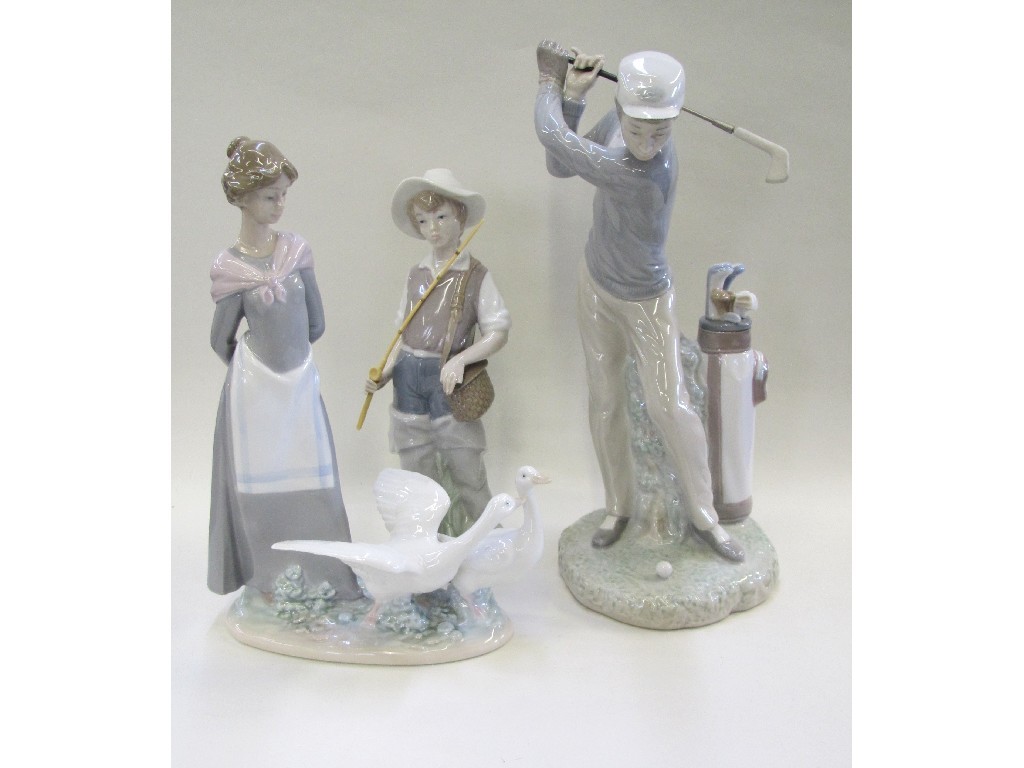 Appraisal: Lladro figure of a golfer lady and geese def and