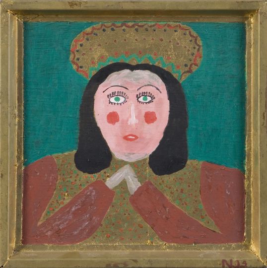 Appraisal: American School th Century Woman Praying folk art portrait in