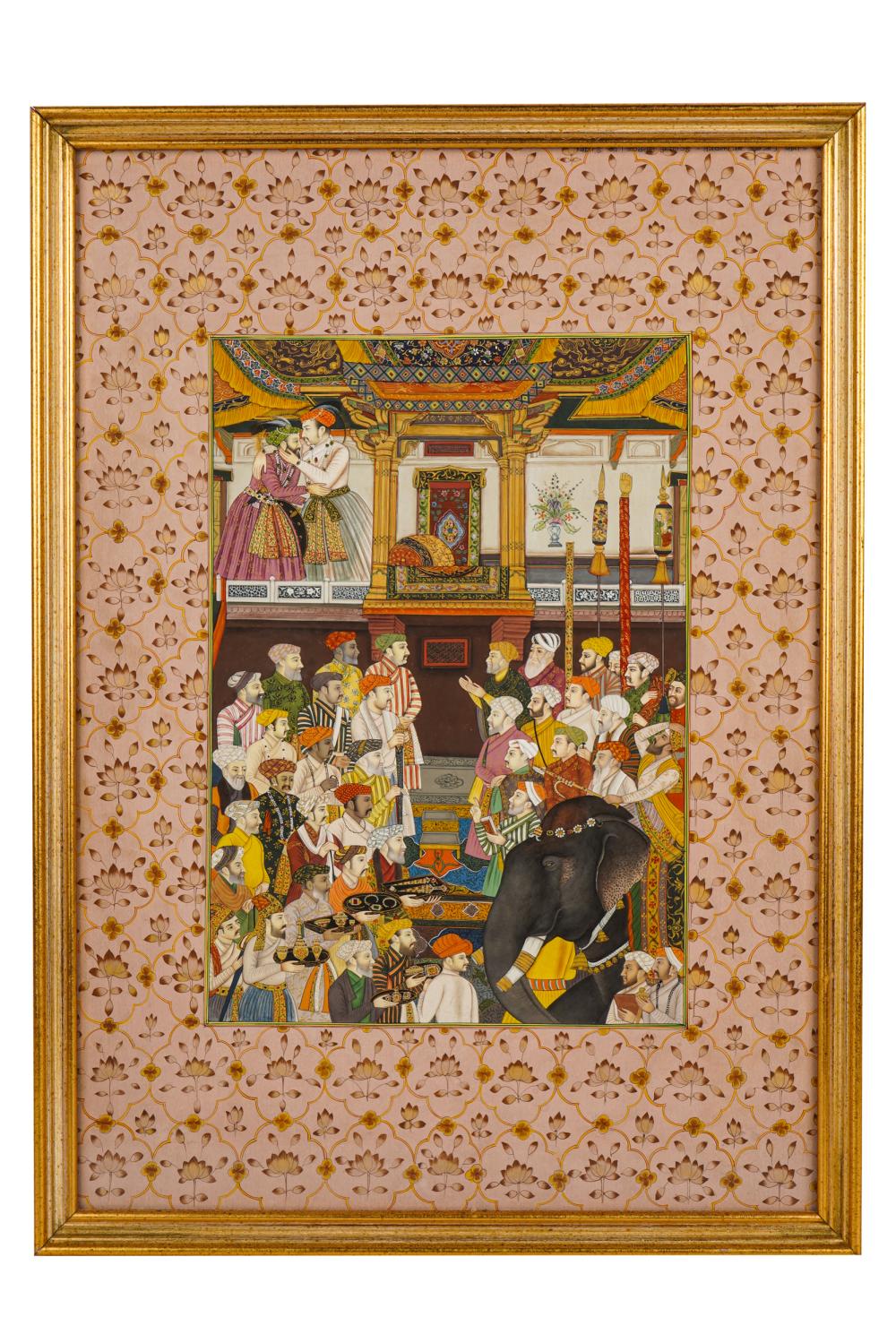 Appraisal: INDIAN PAINTED MANUSCRIPTdepicting a royal court scene with figures and