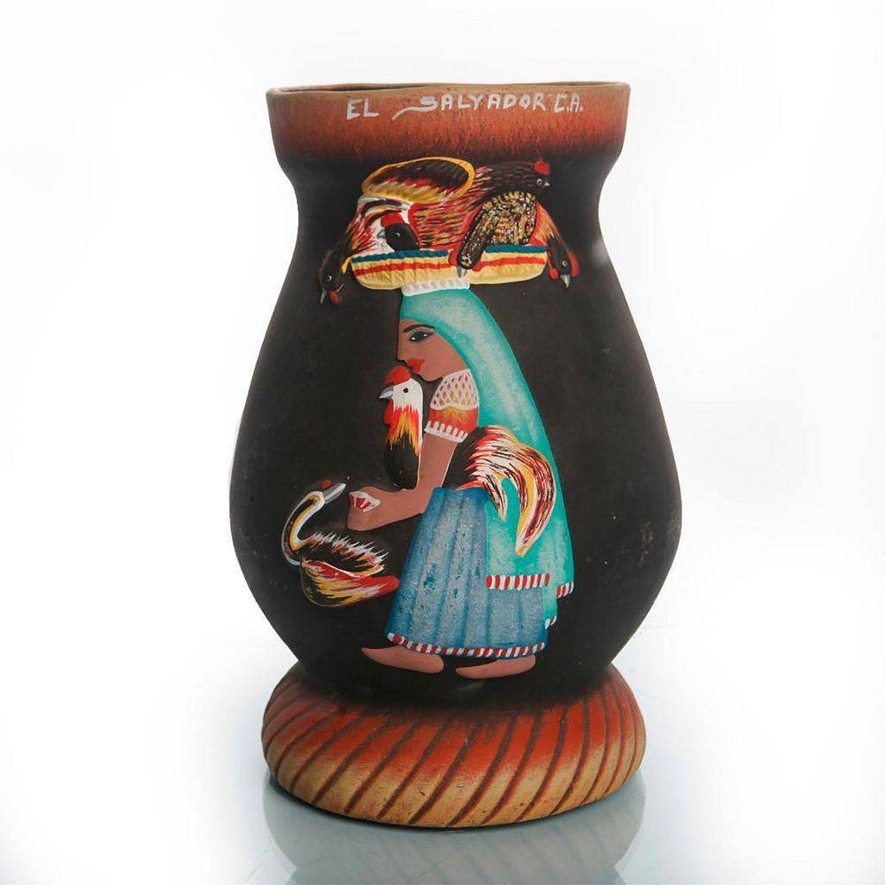 Appraisal: HAND TURNED EL SALVADORIAN DECORATED CERAMIC POT Hand panted with