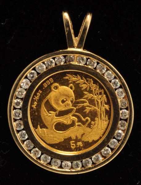 Appraisal: K Y Gold Diamond Panda Coin Charm Description Dated ounce