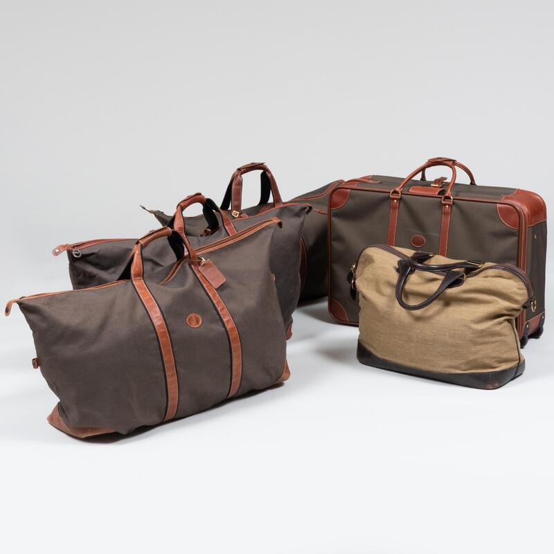 Appraisal: Suite of French Canvas and Leather Luggage Longchamp Comprising a