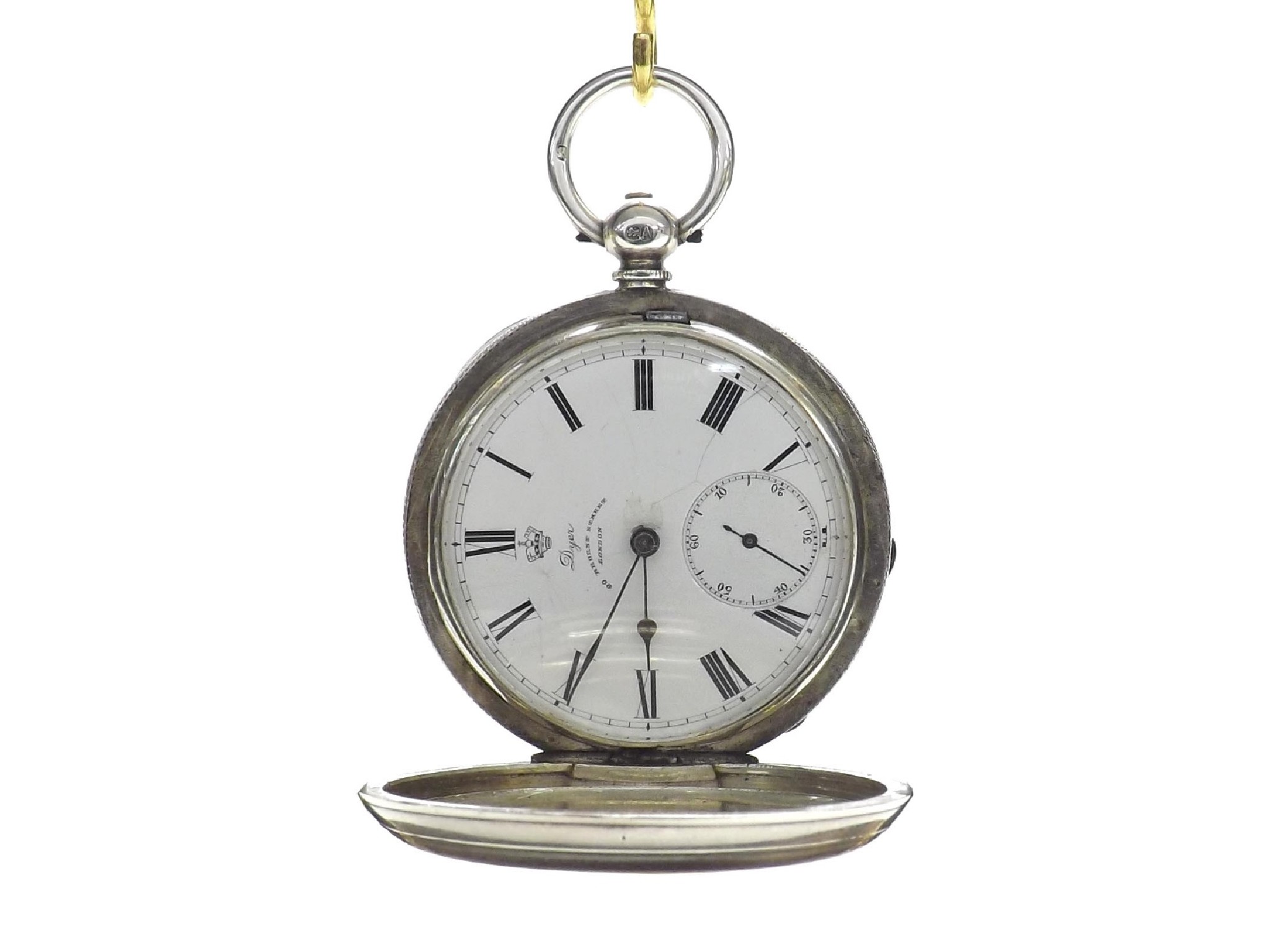 Appraisal: Clean silver engine turned lever hunter pocket watch London three-quarter