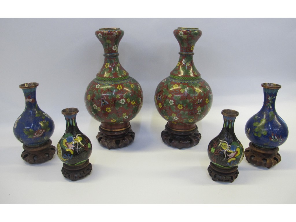 Appraisal: Pair of Chinese Cloisonne gourd shaped vases and two other