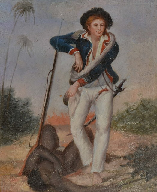 Appraisal: th Century SchoolColonial soldier standing over a dead slave oils