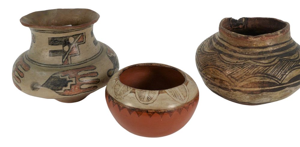 Appraisal: Group of Three Indian Pottery Bowls to include one small