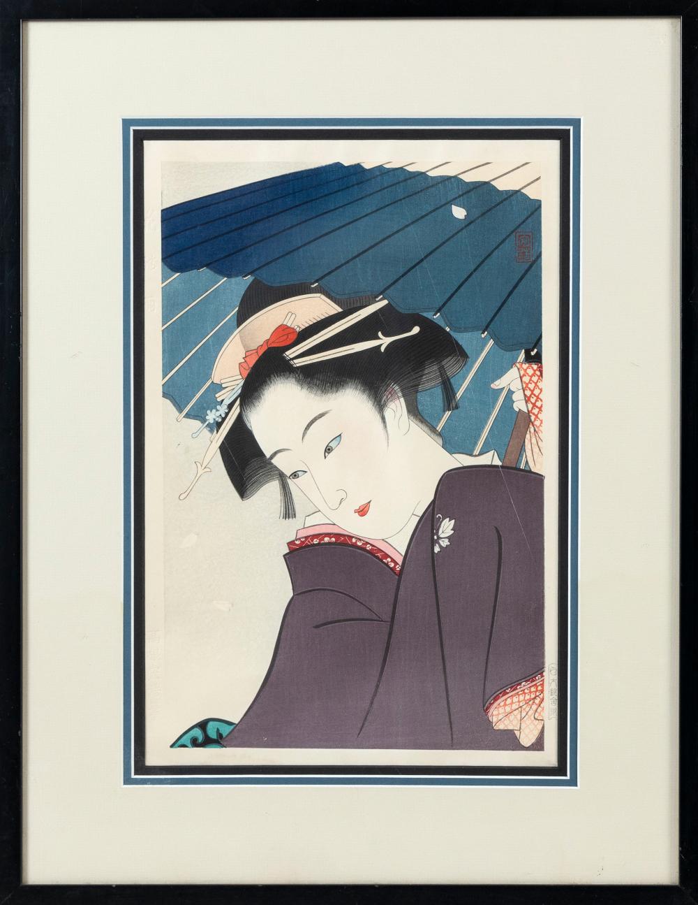 Appraisal: TAKANE KOKO JAPAN - RAIN AND FLOWERS OBAN TATE-E WOODBLOCK