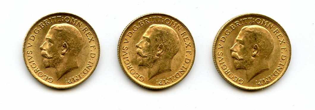 Appraisal: Great Britain George V Sovereigns KM- Each is attractive with