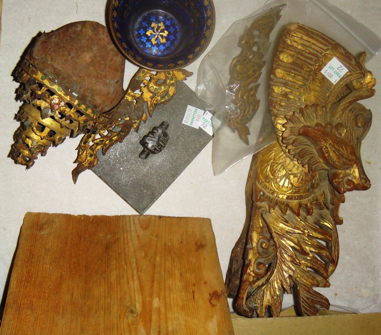 Appraisal: A quantity of collectables including a giltwood Oriental carving a