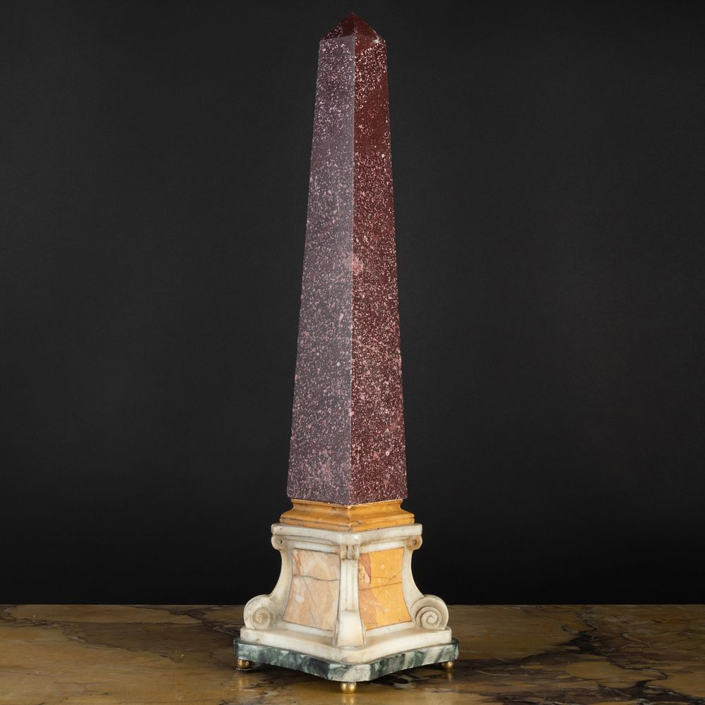 Appraisal: Egyptian Porphyry and Marble Obelisk Possibly Italian Raised on a