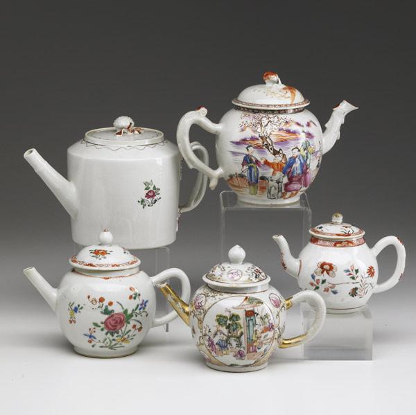 Appraisal: CHINESE EXPORT Five teapots in various patterns all late th