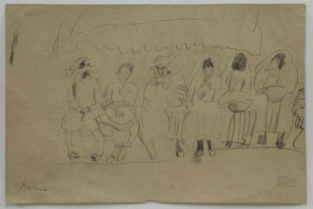 Appraisal: PASCIN Jules Pencil Drawing Figures on a Bench Signed lower