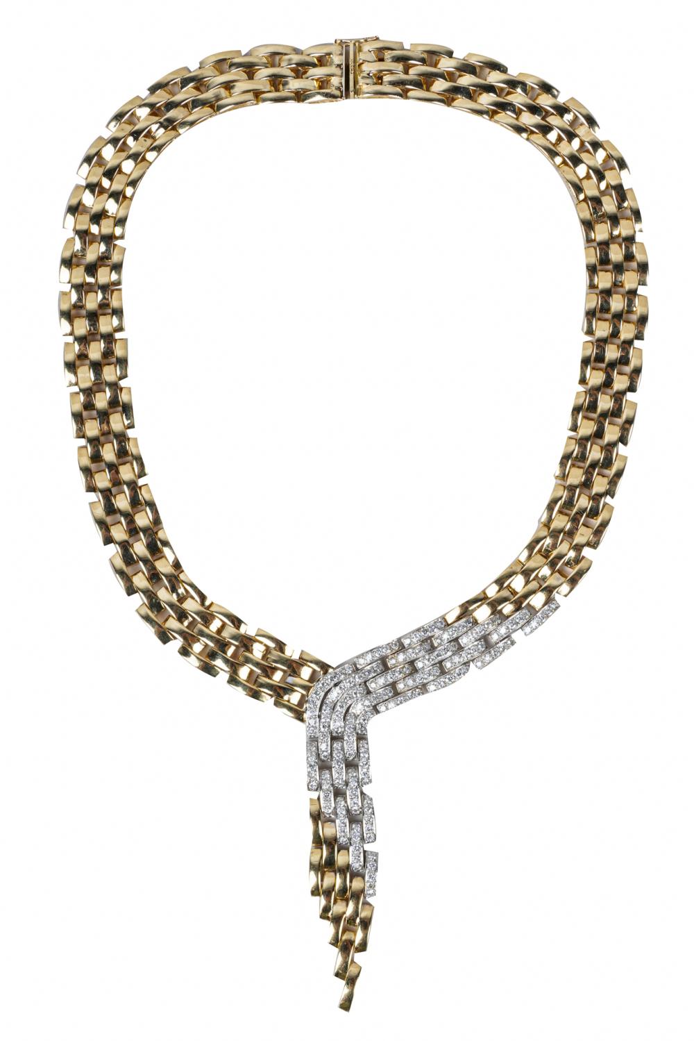 Appraisal: KARAT YELLOW GOLD DIAMOND NECKLACEthe brick-link necklace containing cull cut