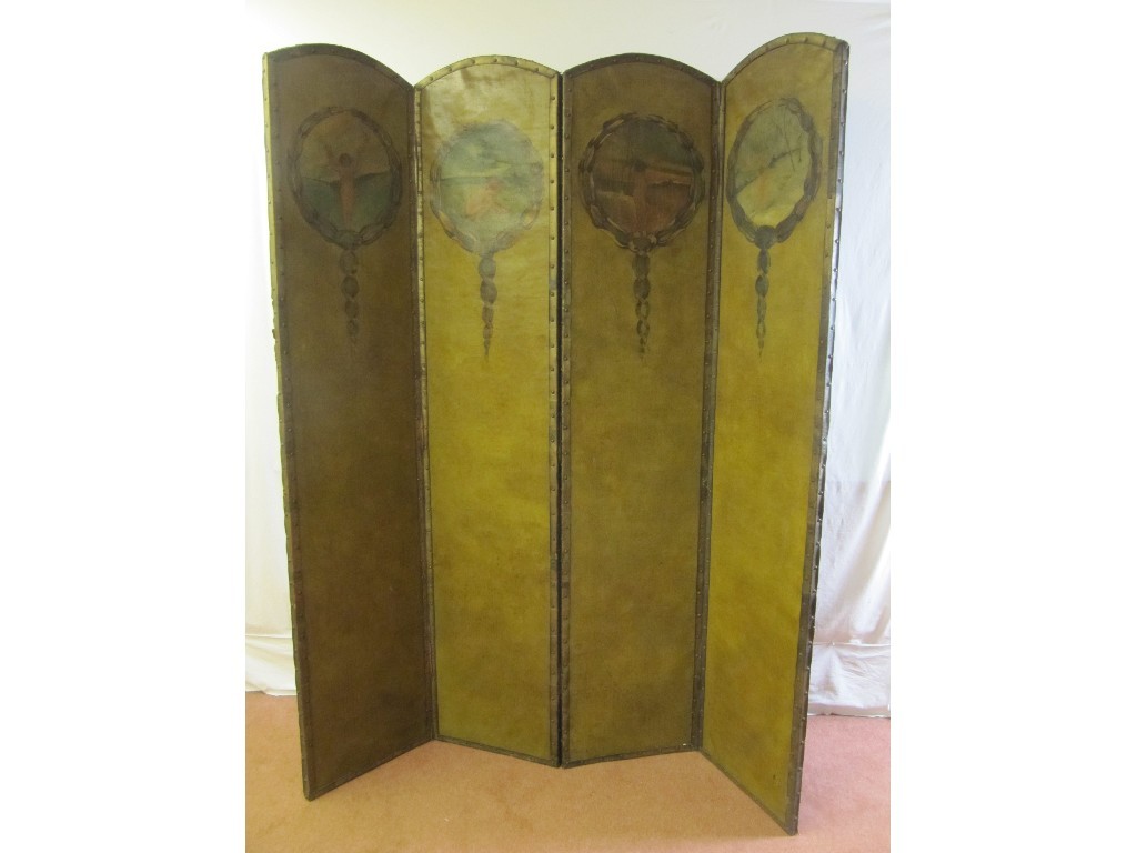 Appraisal: An Art Nouveau dressing screen the four section screen with