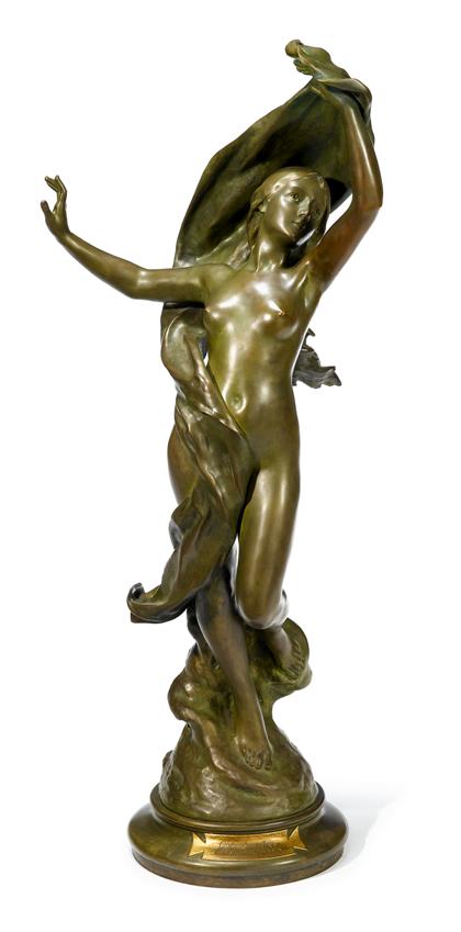 Appraisal: Henri Godet French - le reveil de l'aurore Bronze green-brown