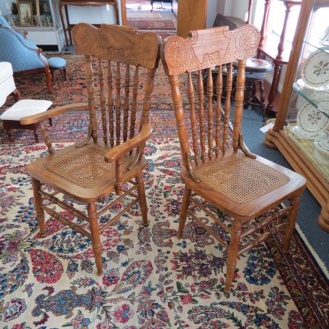 Appraisal: Set of Oak Dining Chairs two are Captain's style with