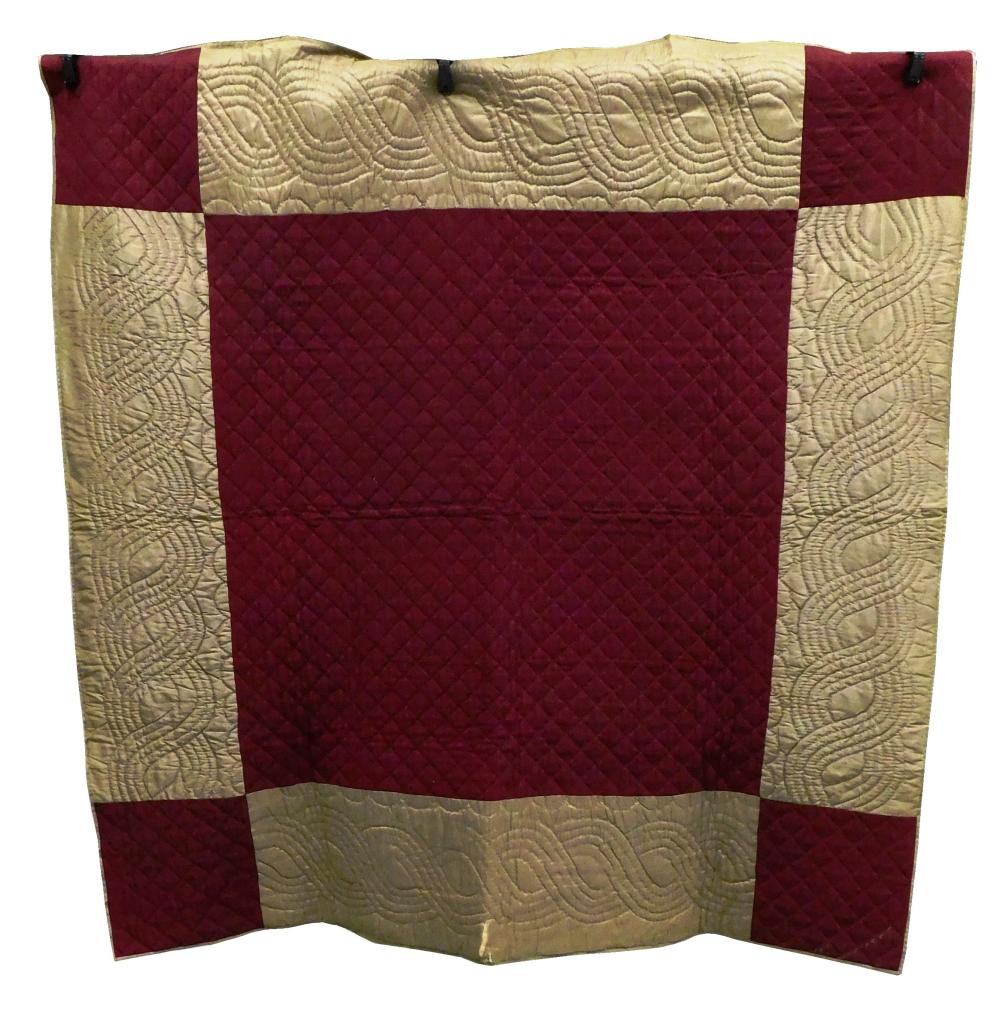 Appraisal: TEXTILE Amish Quaker quilt th C brown and red geometric