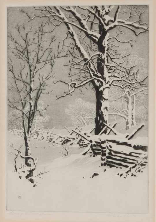 Appraisal: George Elbert Burr American - ''Oaks in Winter'' etching and