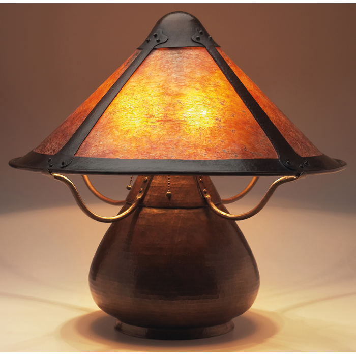 Appraisal: Arts and Clay Co Squat Persian lamp hammered copper base