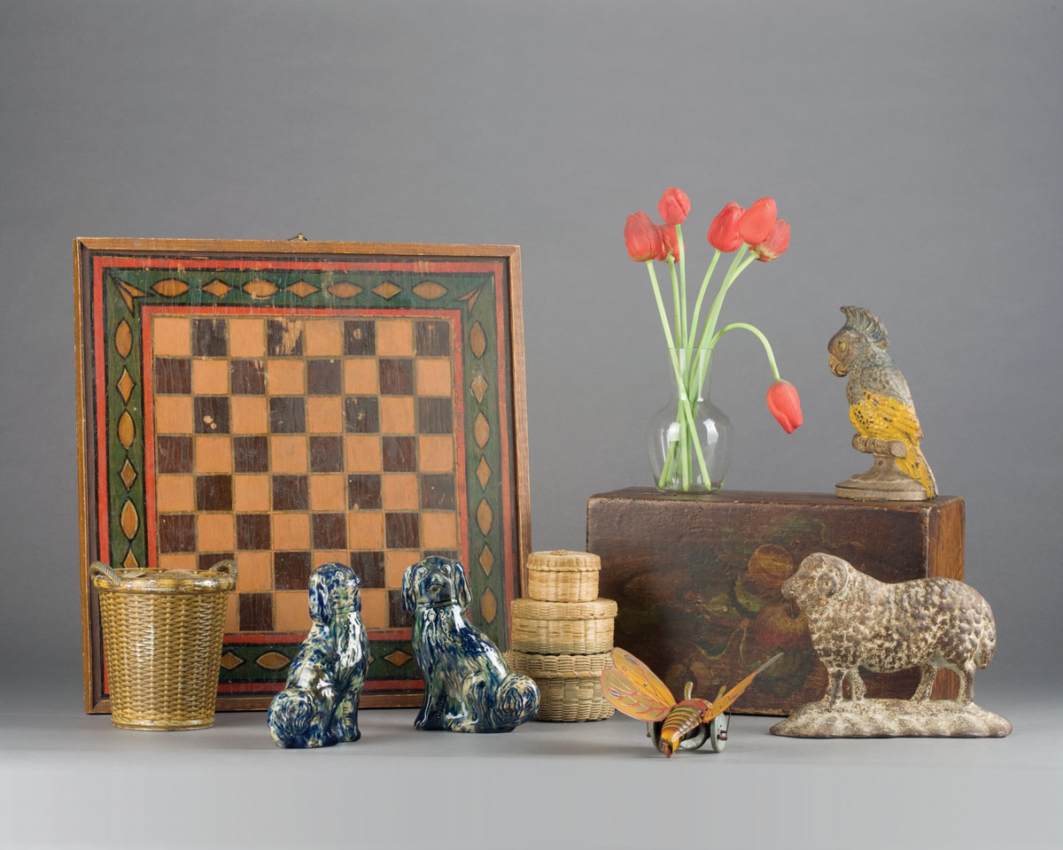 Appraisal: THREE WOVEN POLYCHROME-PAINTED SWEET GRASS AND TWINE CYLINDRICAL BOXES AND