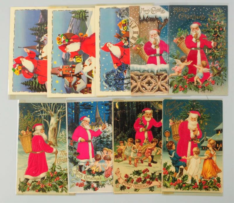 Appraisal: Lot of Santa Postcards Lot has six red silk suits