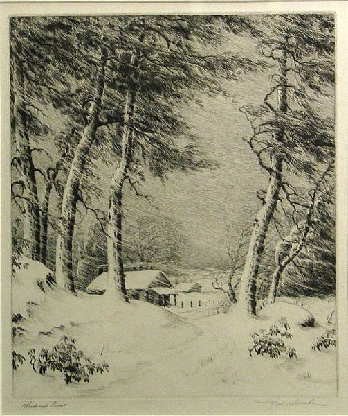 Appraisal: Ronau Woiceske Wind and Snow Etching and drypoint printed on