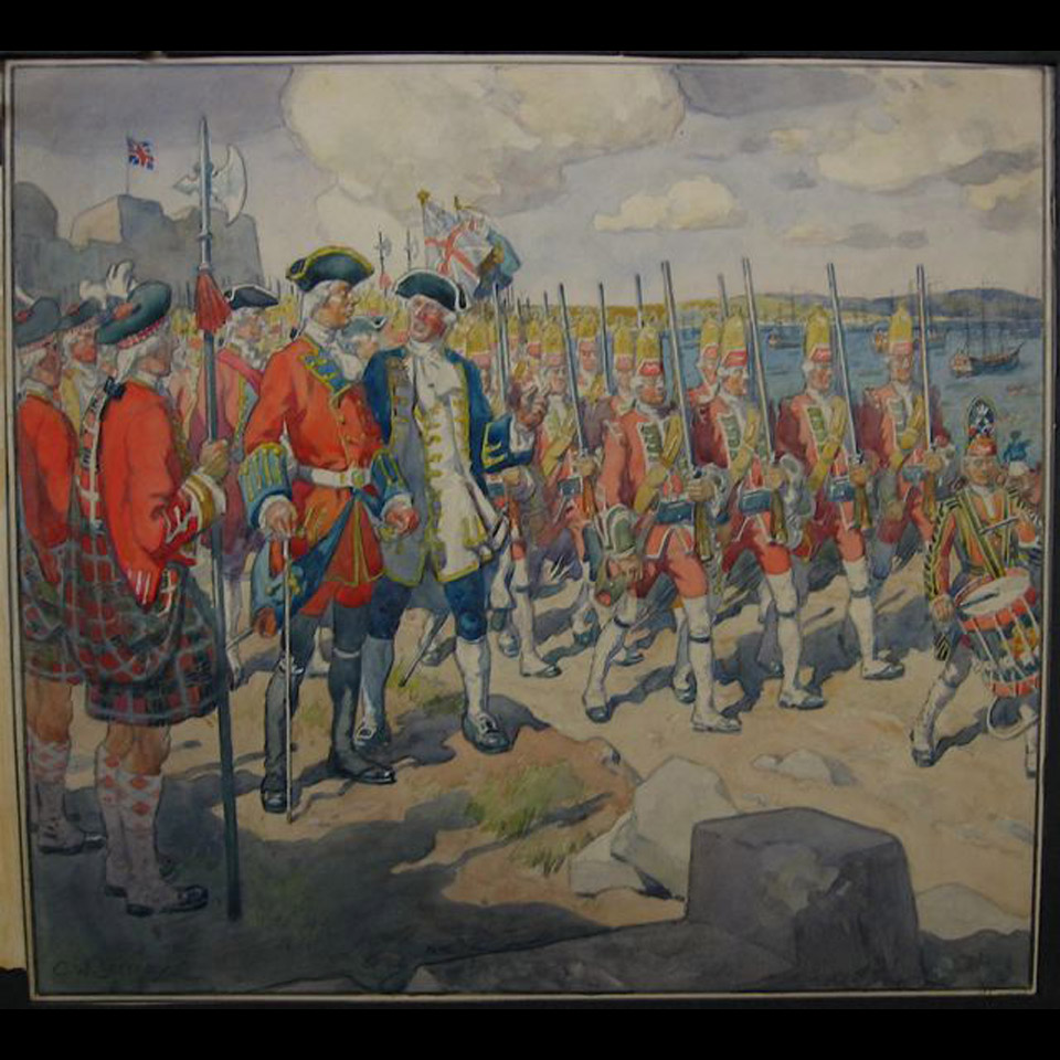 Appraisal: CHARLES WILLIAM JEFFREYS - CANADIAN MARCHING TROOPS ILLUSTRATION WATERCOLOUR UNFRAMED