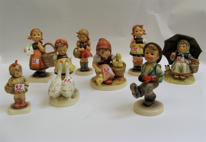 Appraisal: EIGHT GERMAN HUMMEL FIGURES Chick Girl HUM - H TM-