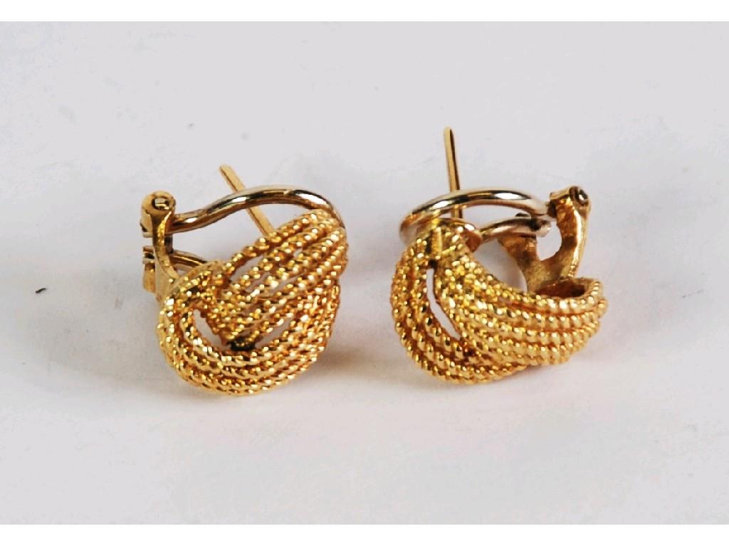 Appraisal: PAIR OF ct GOLD EARRINGS of knotted wire pattern approx