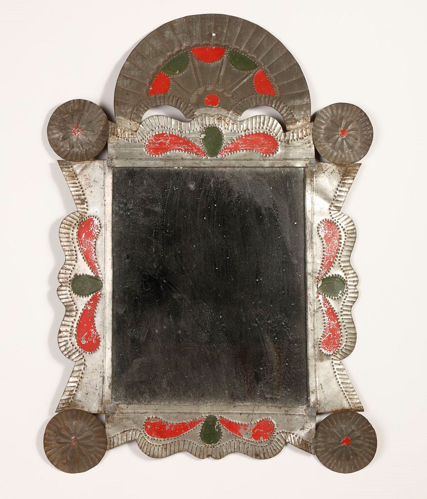 Appraisal: New Mexico Tin Frame with Mirror ca Attributed Valencia Red