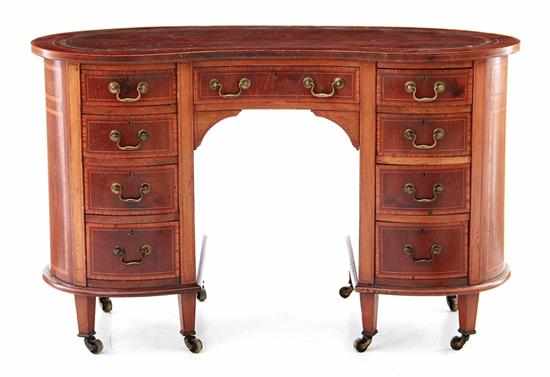 Appraisal: George III style inlaid mahogany kidney desk last quarter th