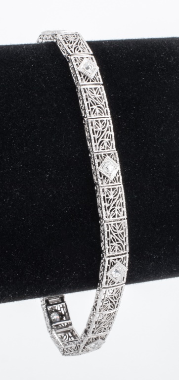 Appraisal: ART DECO PERIOD K WHITE GOLD DIAMOND BRACELET Art Deco