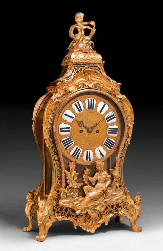 Appraisal: BOULLE CLOCK Regence Louis XV Paris circa Ebonized wood with