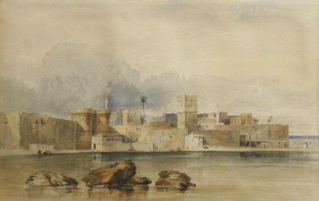 Appraisal: H J Johnson - The Walls of Rhodes watercolour old